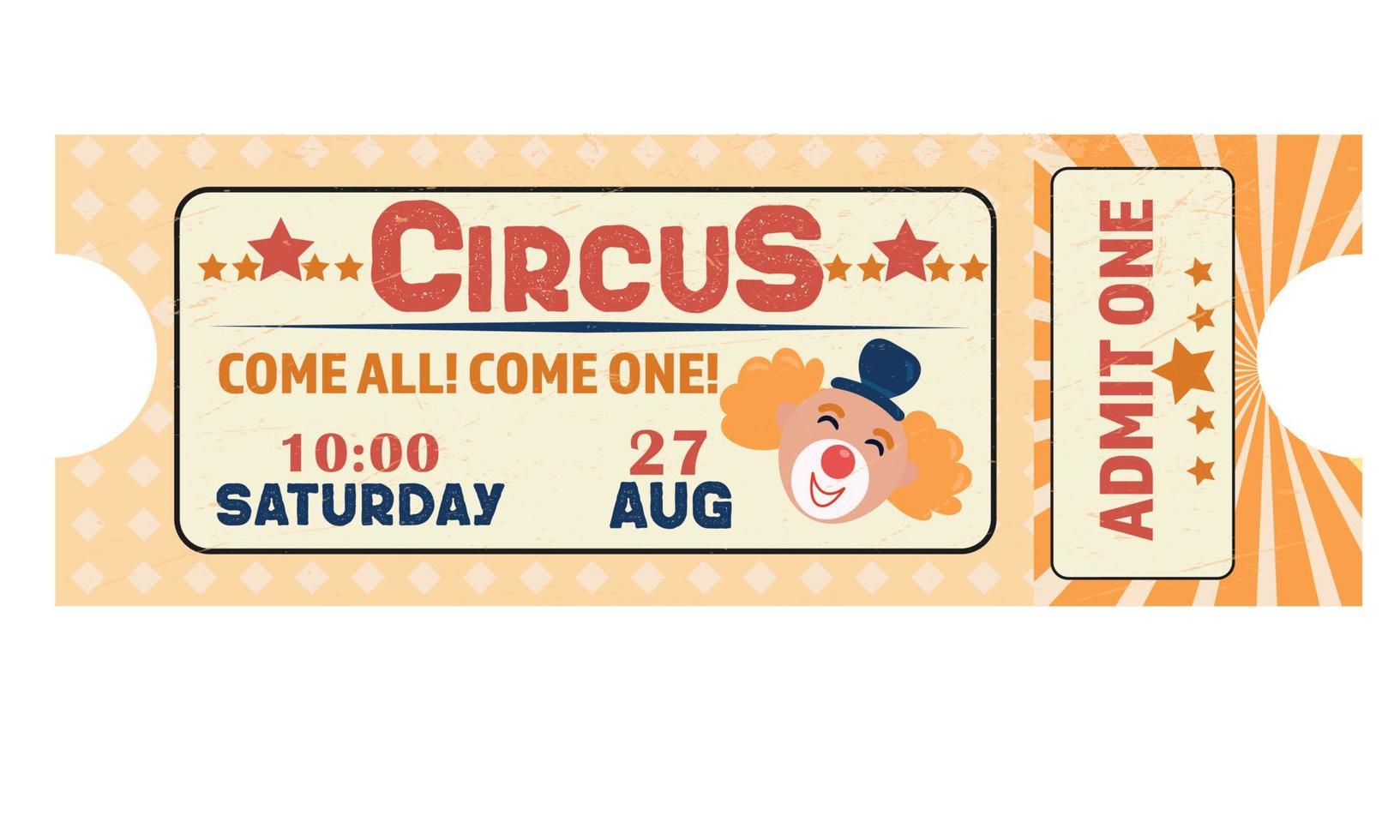 Ticket to the circus is yellow. Clowns. Coupon, carnival circus performance. vector