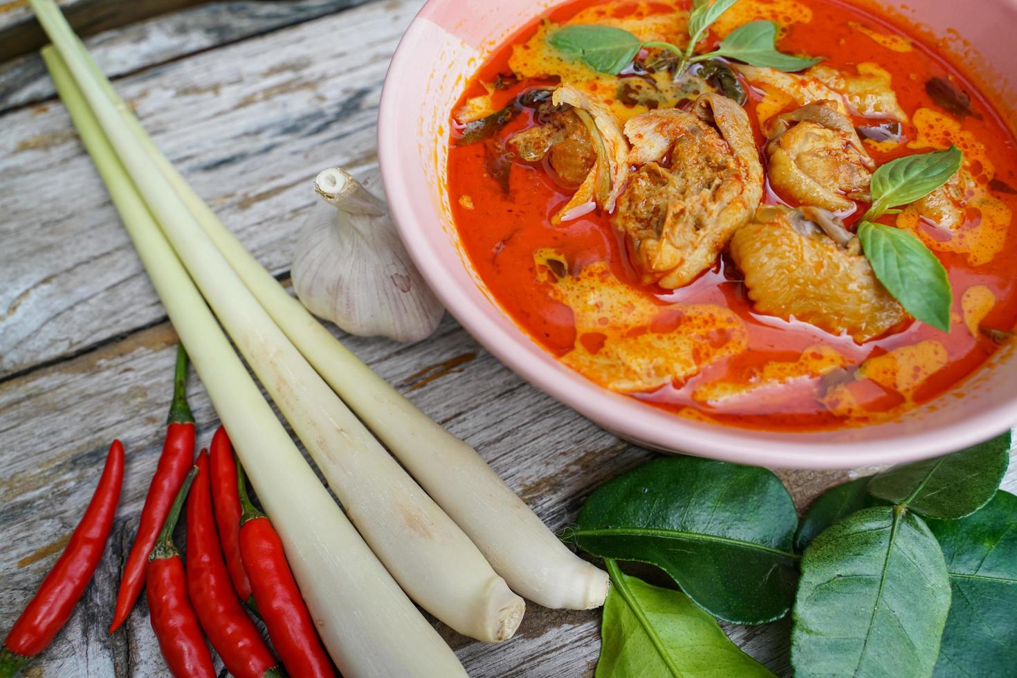 Thai Food Red Curry Chicken with Bamboo Shoots It is a popular Thai food and is meticulous in cooking. photo