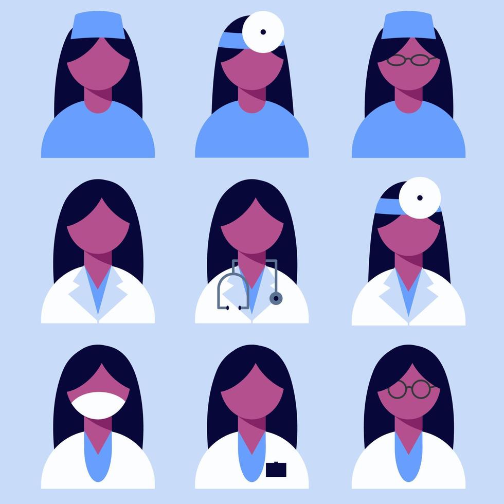 un médico, un enfermero negro uniformado. mujer de estilo plano. ilustración vectorial vector