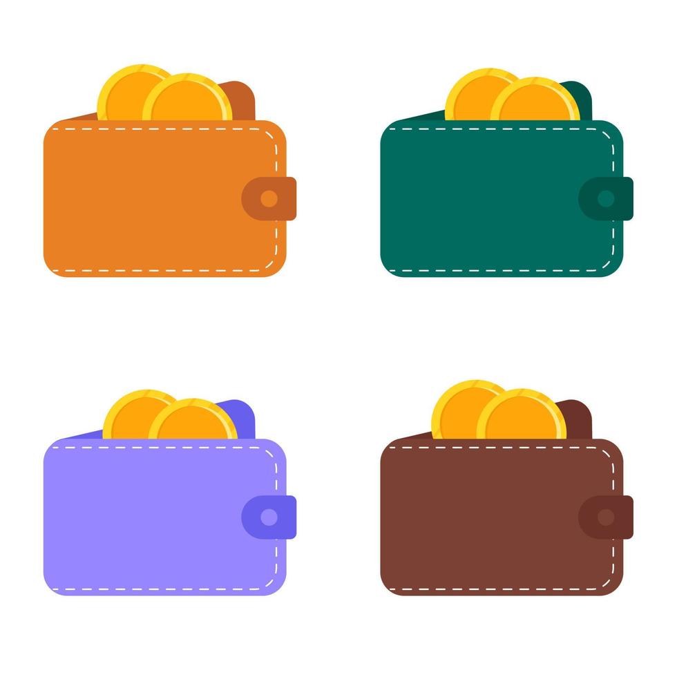 Leather wallet with coins. Isolated on white background. Vector illustration.