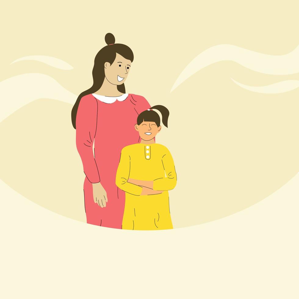 Family. Mother and daughter in red and yellow. vector