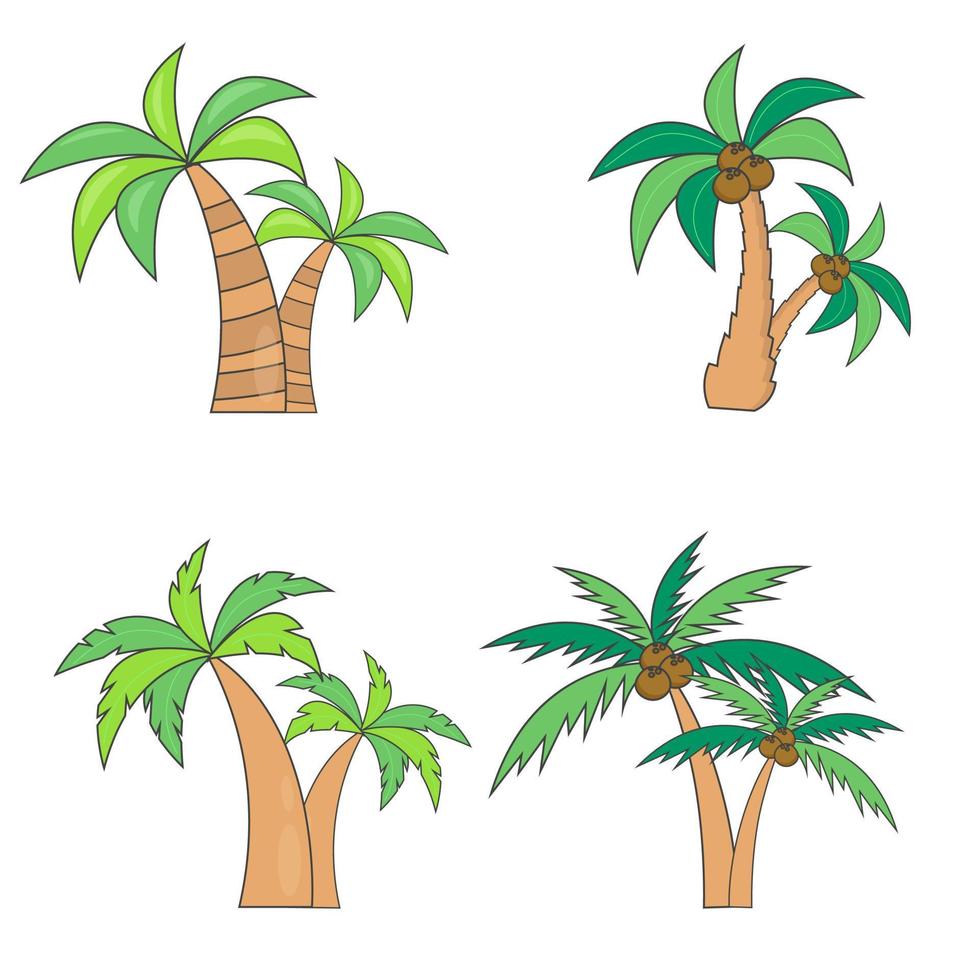 conjunto de diferentes palmeras emparejadas con cocos. ilustración vectorial aislado sobre fondo blanco. vector