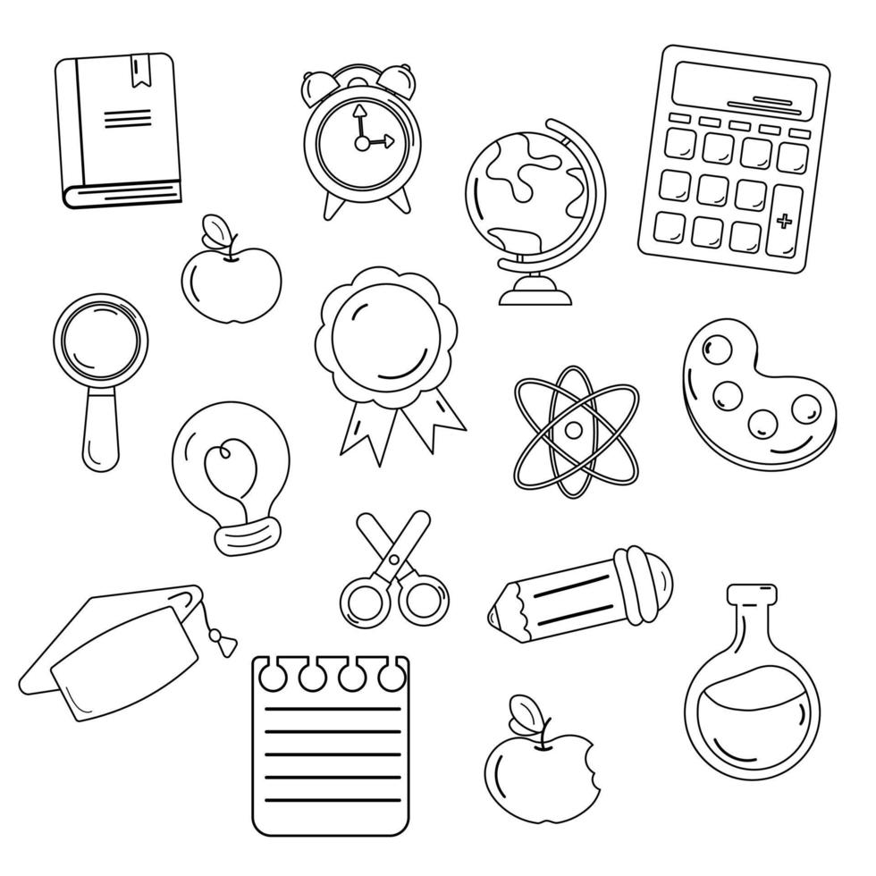 Set of school items in line style, back to school. Vector illustration