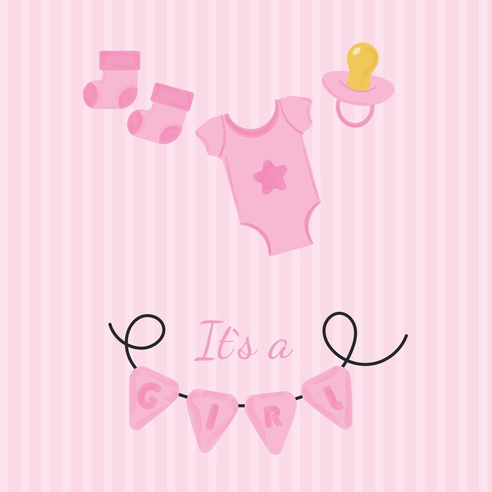 Invitation, card baby shower is a girl. Vector illustration