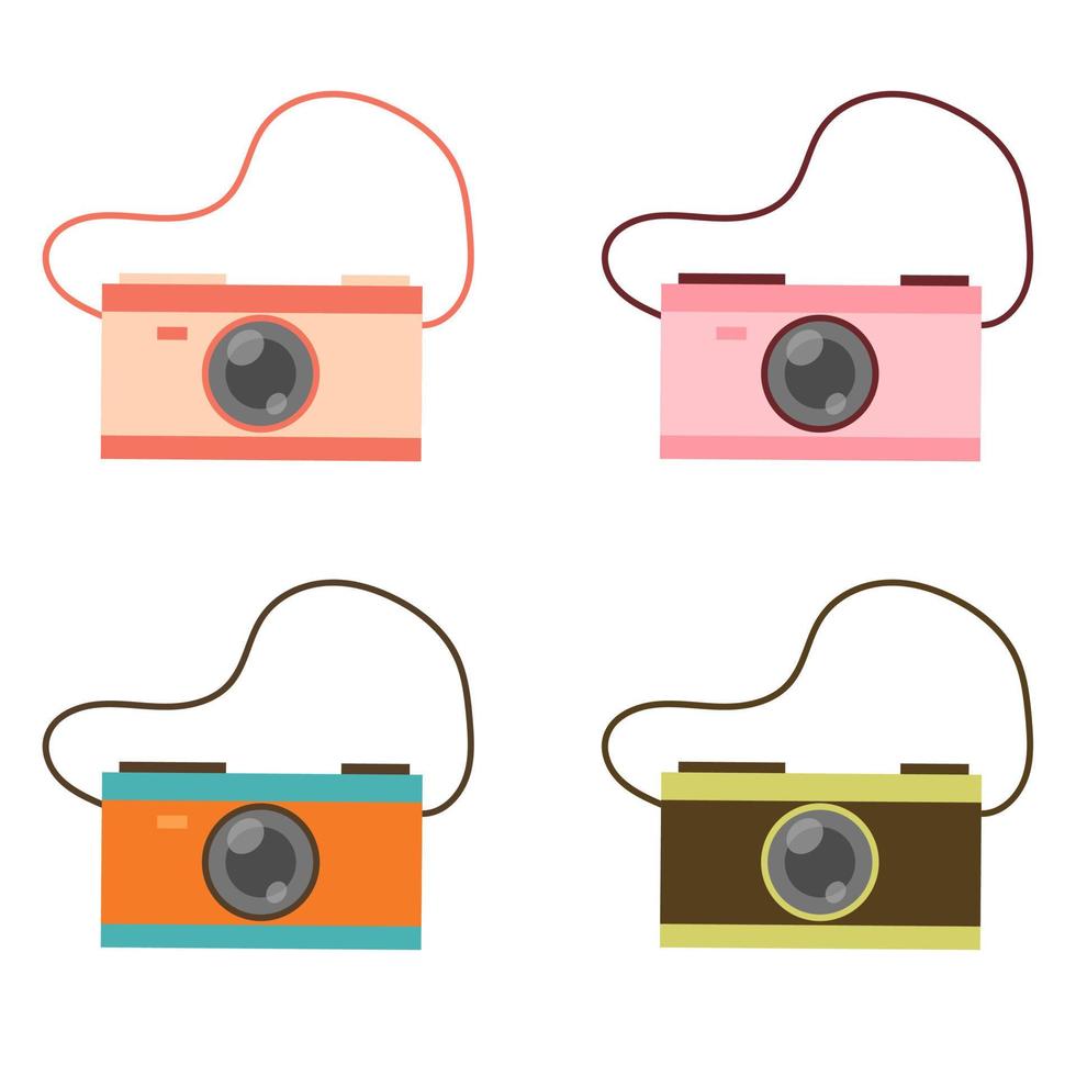 Camera set. Flat vector illustration of a camera. Isolated on white background.