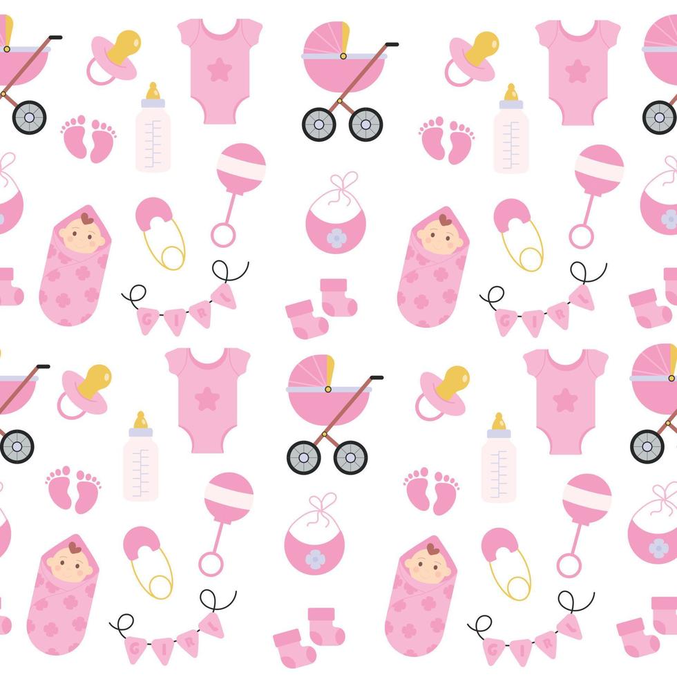 Seamless baby girl pattern. Baby showers. Vector illustration.