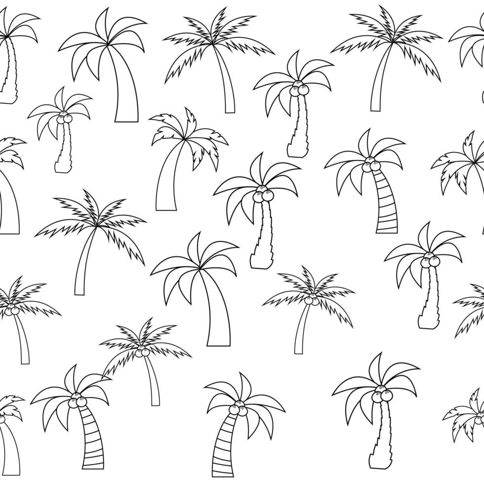 Seamless pattern of palm trees with coconuts in line style. Vector. vector