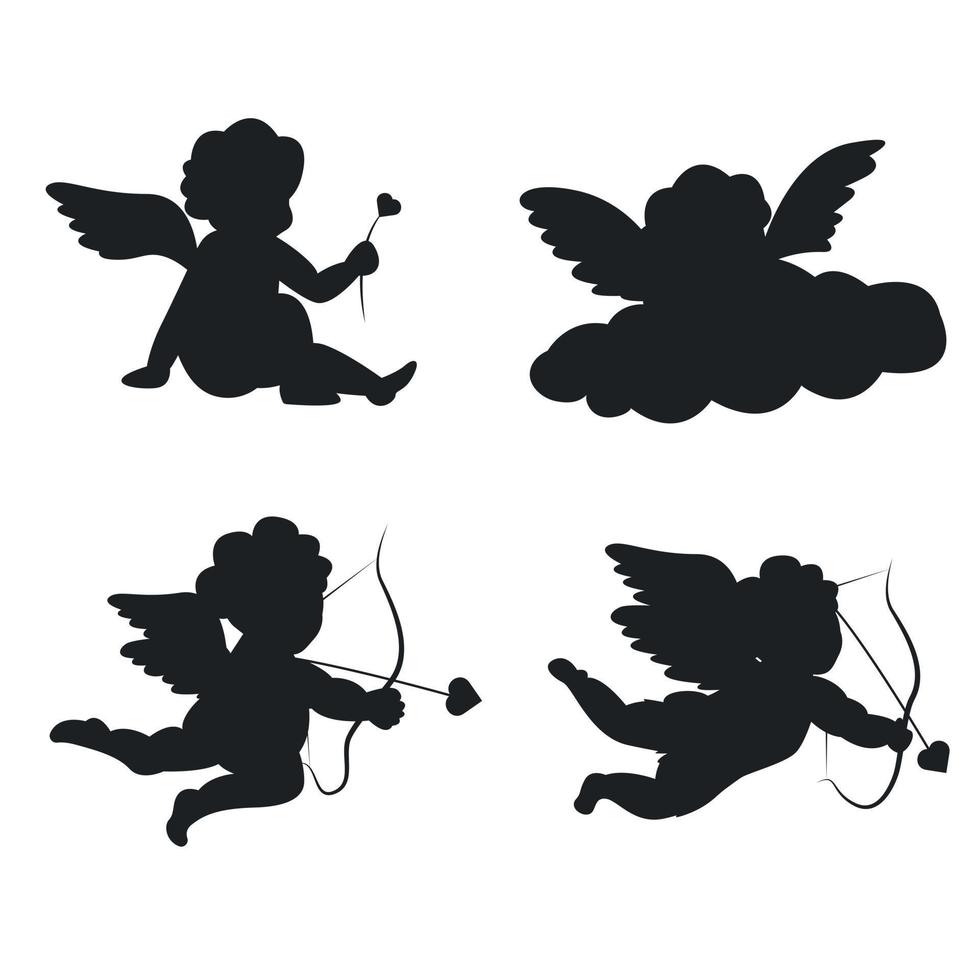 Cupid's silhouette set. vector