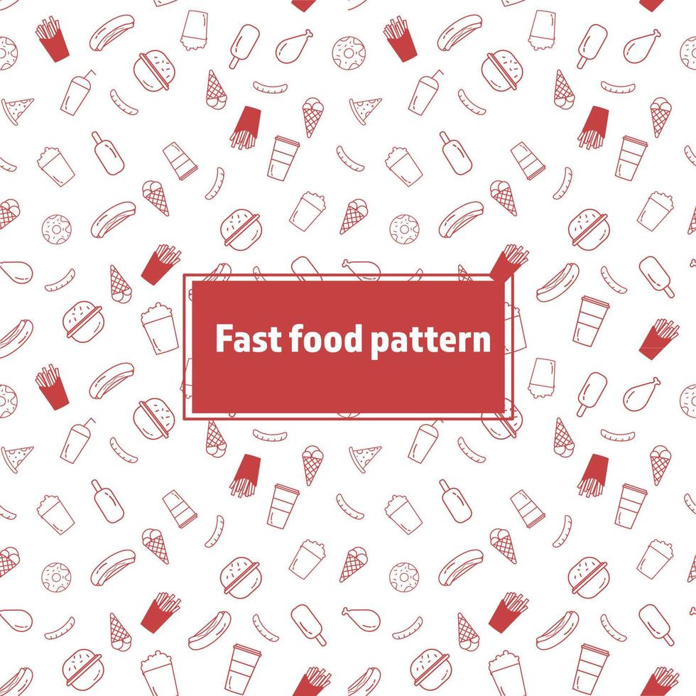 Fast food pattern in red vector