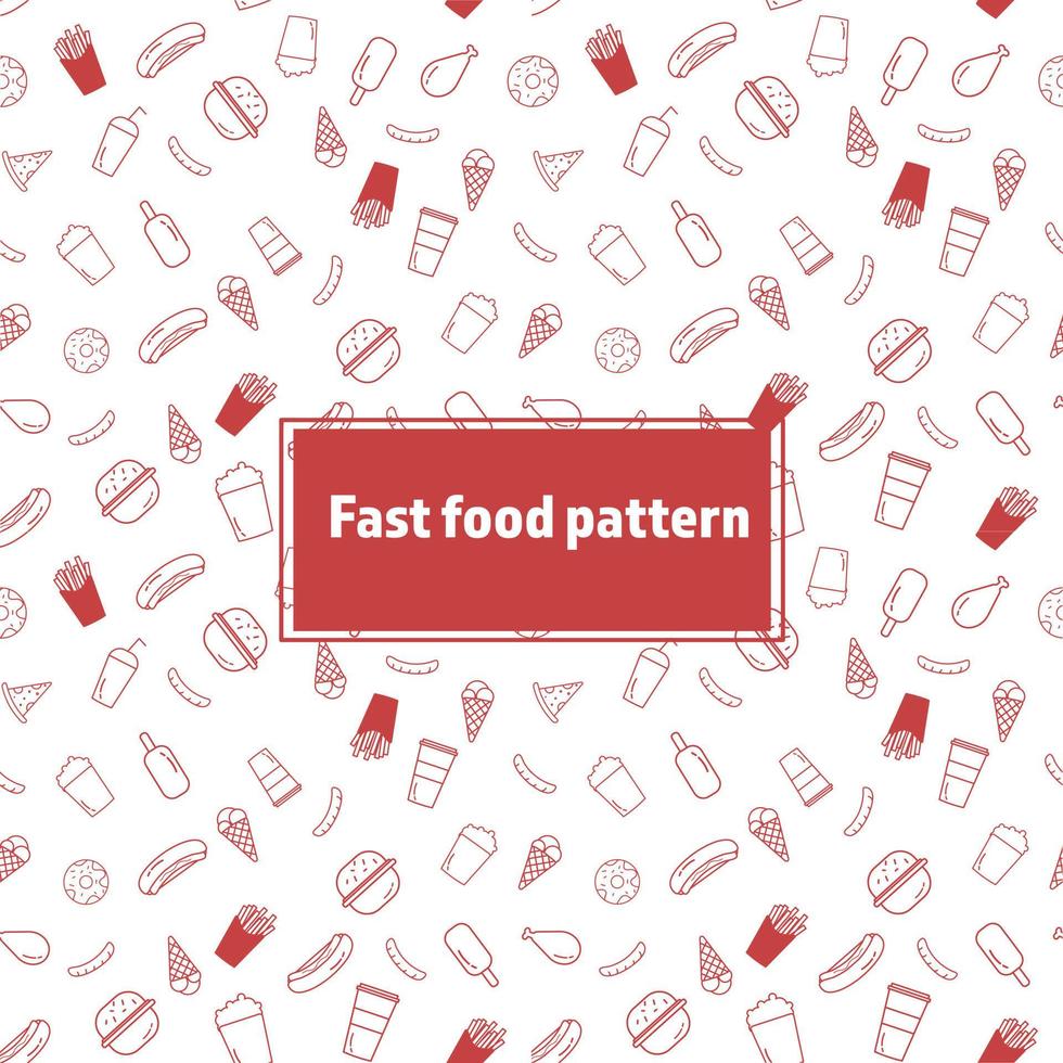 Fast food pattern in red vector