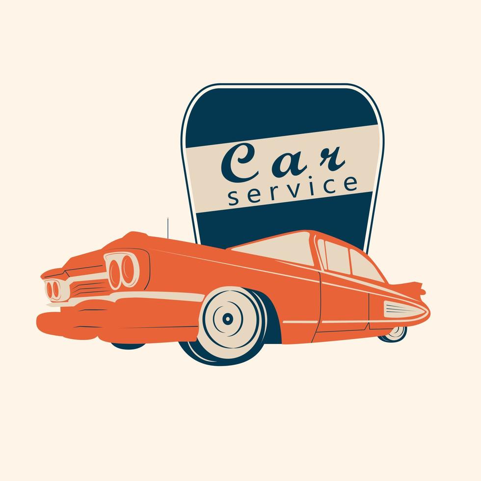 Classic vintage retro orange car. Vector logo design