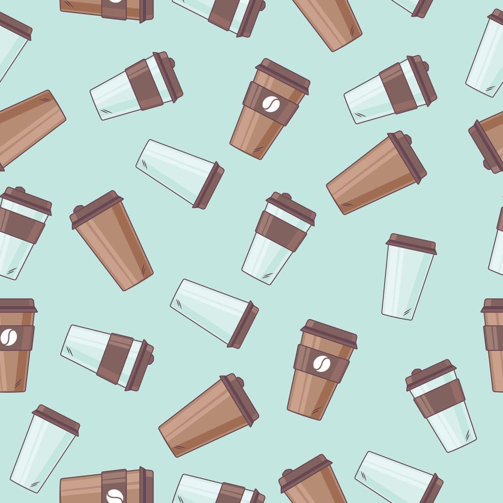 Seamless cartoon style coffee cups pattern vector