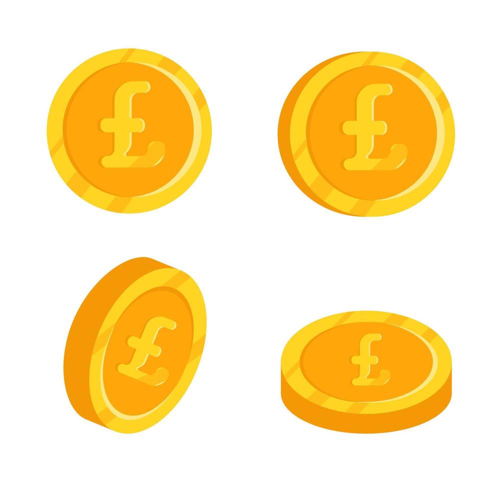 Gold pound coin. Vector flat illustration