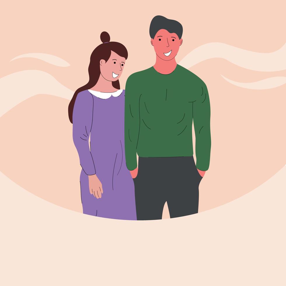 familia. marido y mujer en lila y verde. una pareja enamorada. vector