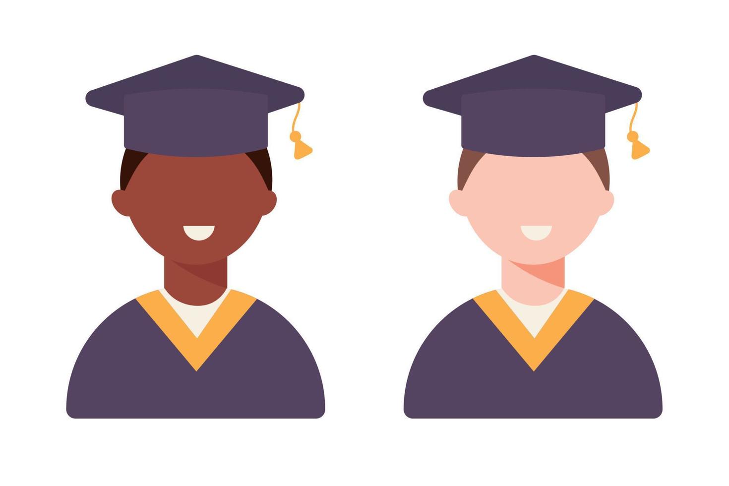 Different male student smiling on graduation day in flat style. Vector illustration.