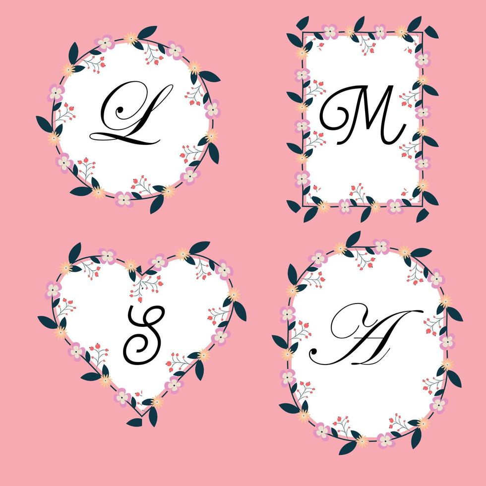 A set of frames with flowers. Letter in frame. A picture or photo in a frame.  Flowers. vector