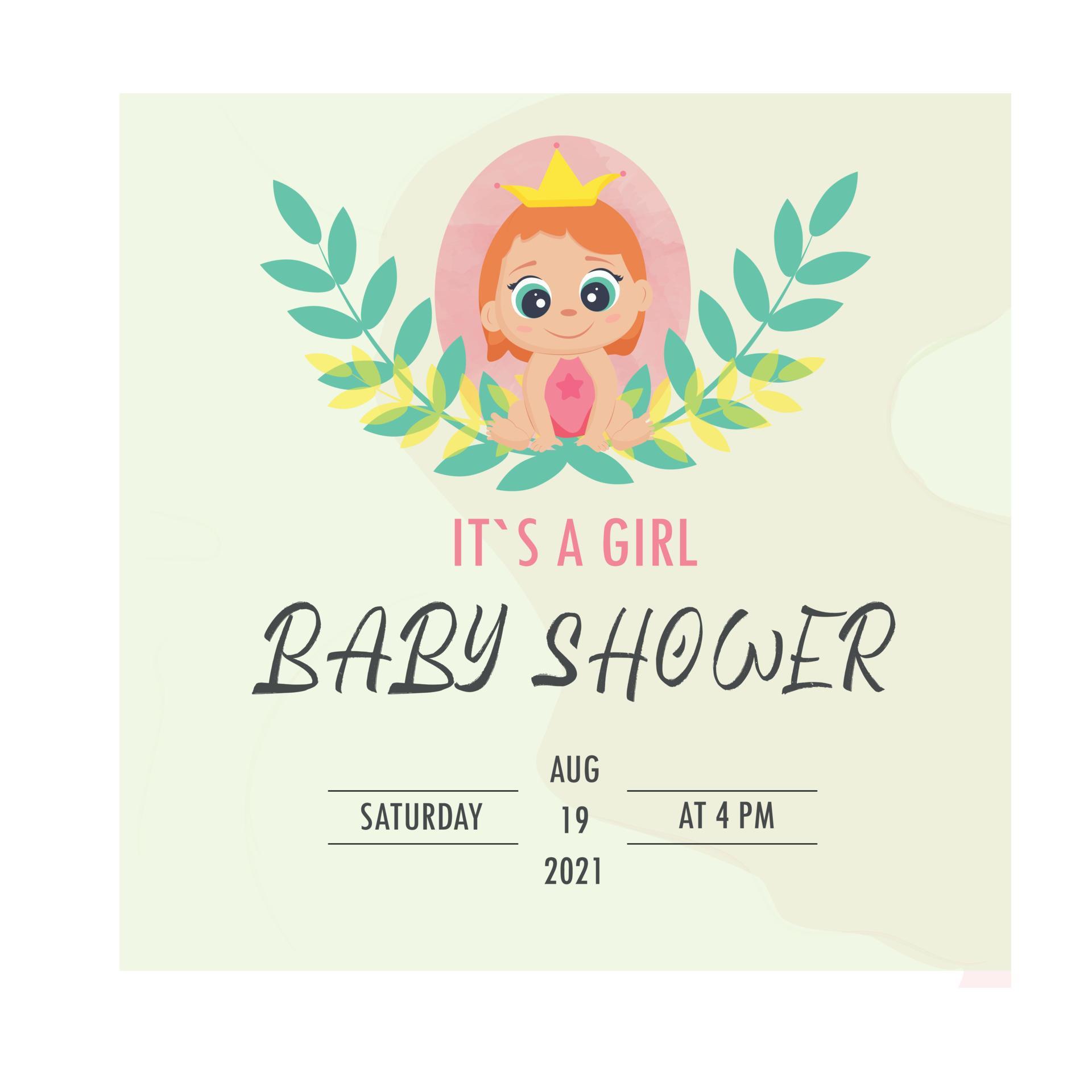 Baby shower invitations. Baby shower watercolor girl design elements