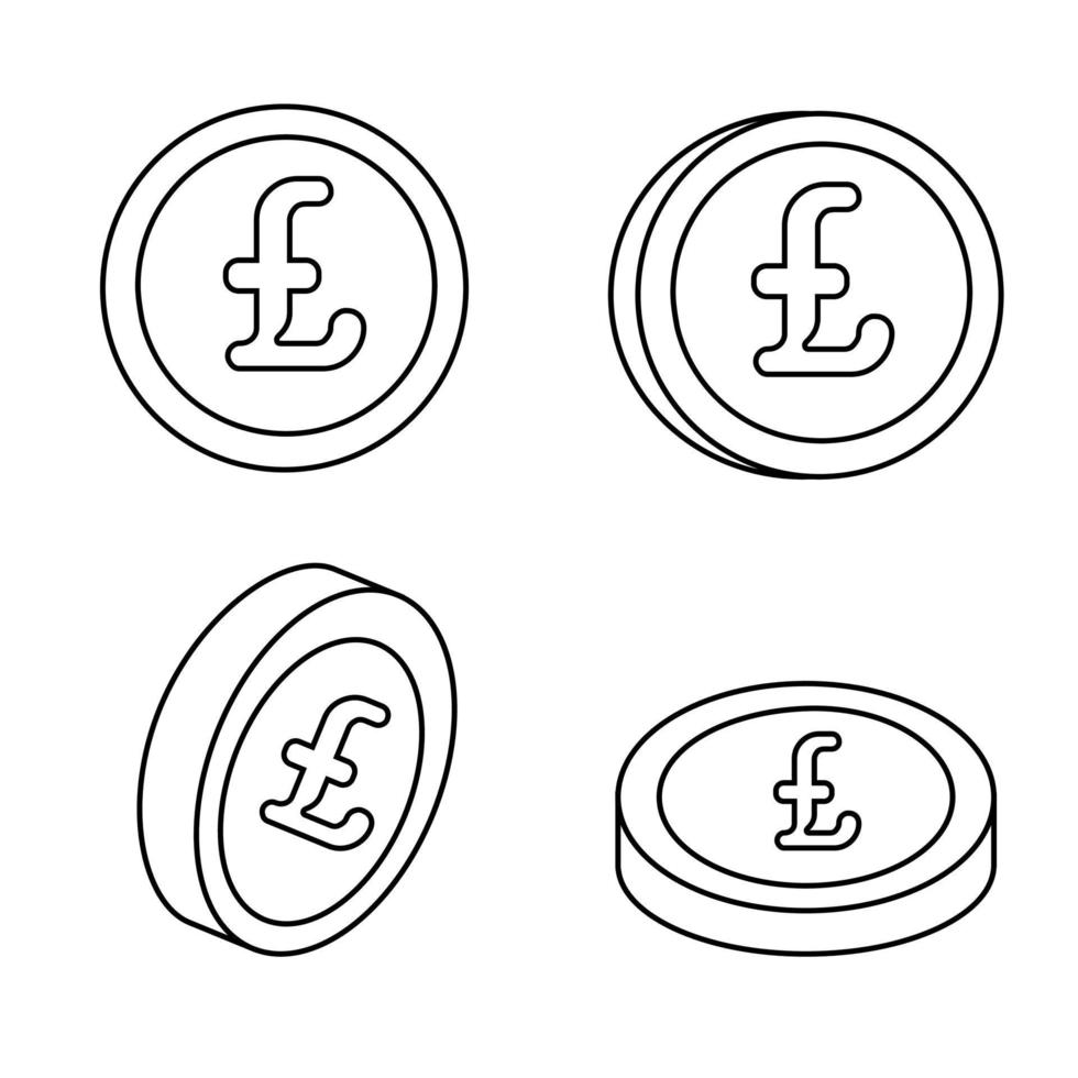 Pound coin set in line style. Vector flat illustration