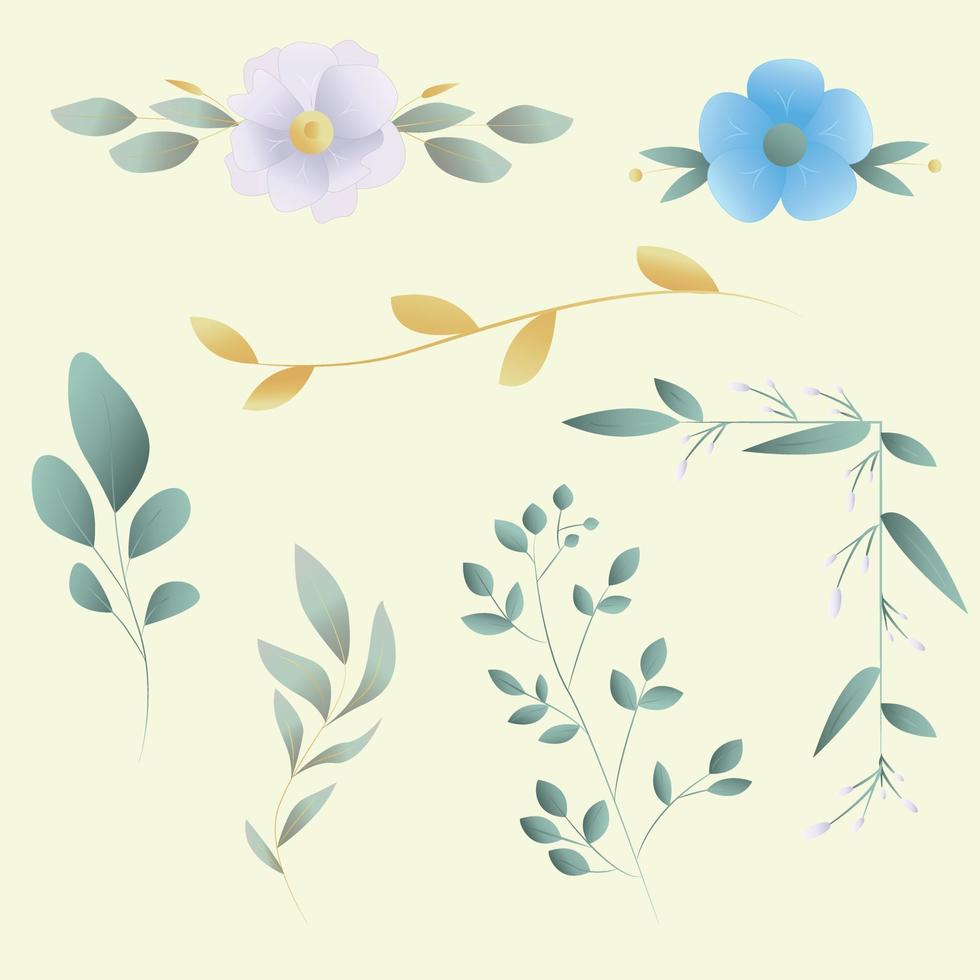 conjunto de flores y hojas en colores claros vector
