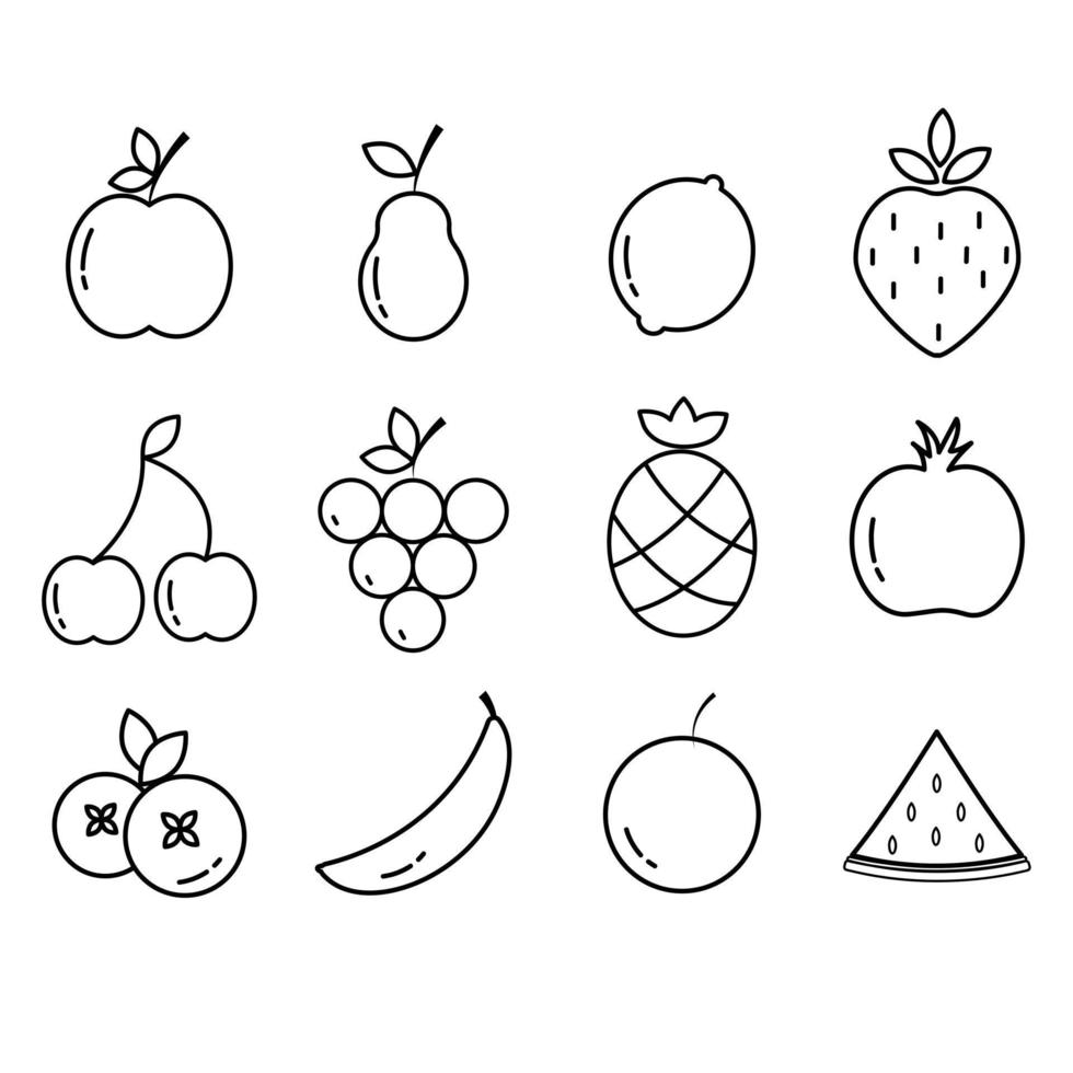 conjunto de iconos de frutas en blanco y negro vector