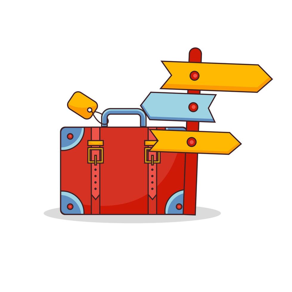 Bright travel luggage with pointer. Isolated on a white background. Vector illustration.