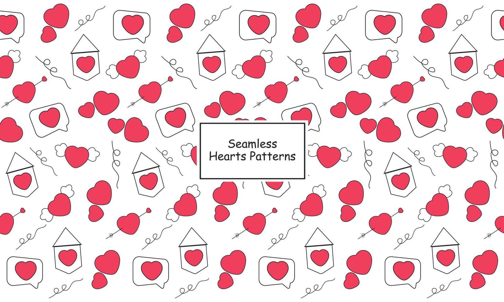 Seamless hearts pattern, message, flag in red on white background vector