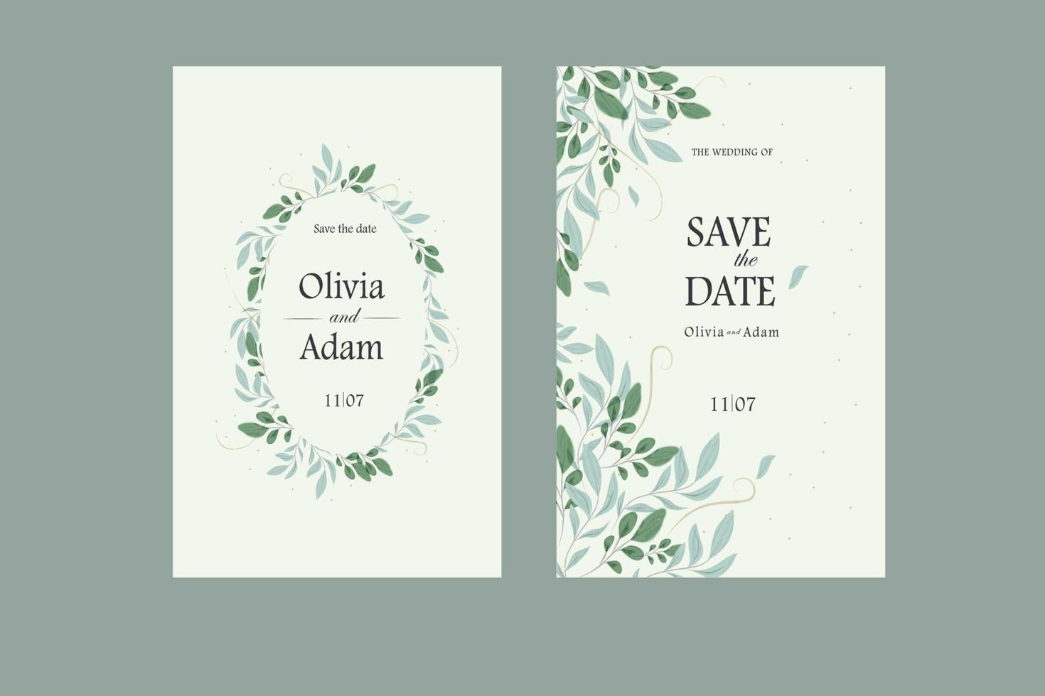 Wedding invitation with leaves in olive color vector
