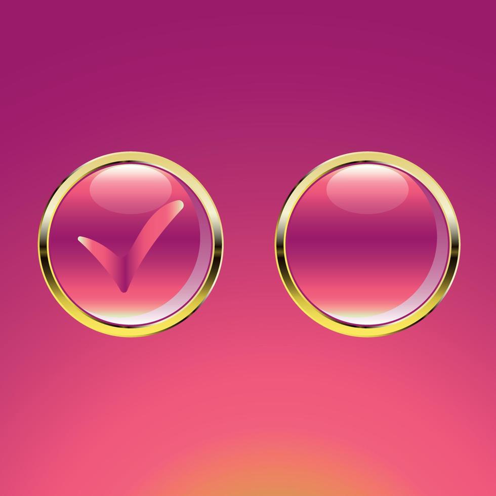 Button in pink. The button is ticked. Accept button. vector