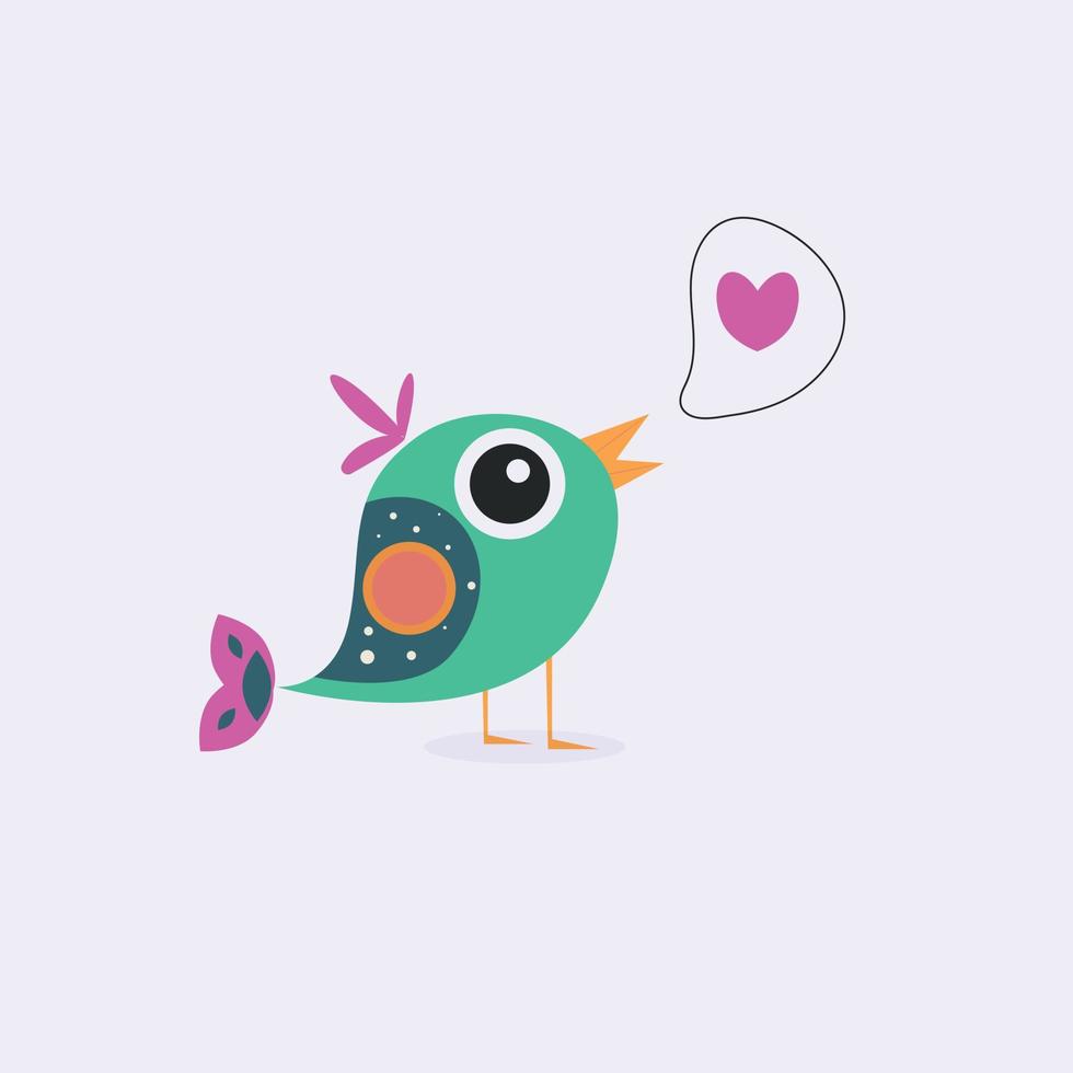 dice el pájaro verde de dibujos animados. amor y día de san valentín. vector