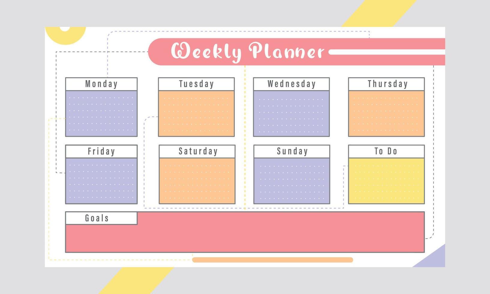 Weekly planner template color days of the week vector