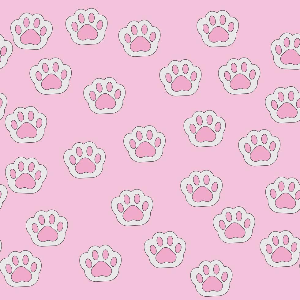 Seamless cat paw pattern in pink vector