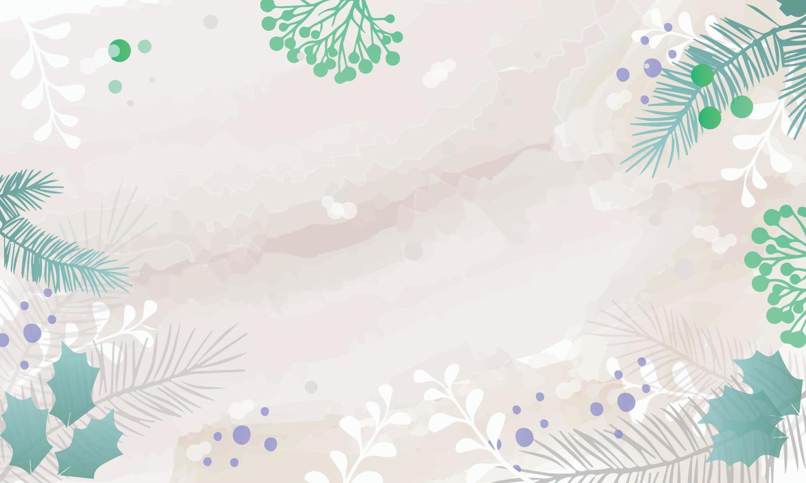 Winter background vector. Watercolor, texture brush, Flower, botanical leaves, fir tree branches, snowberry. vector