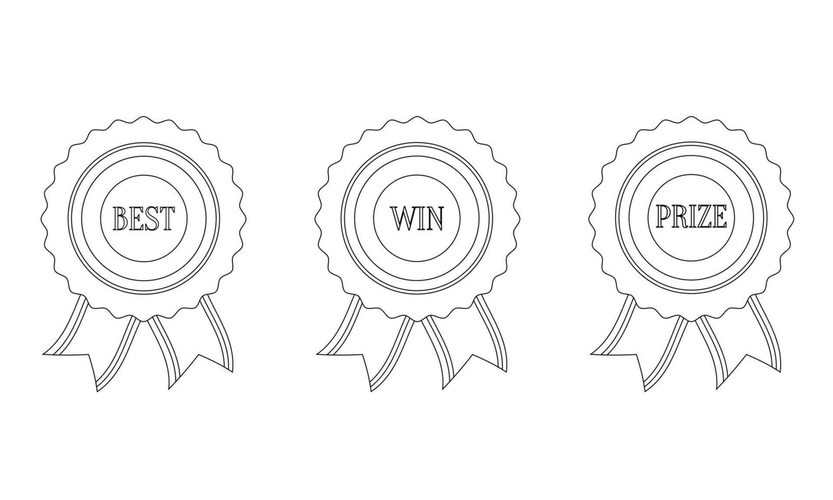 Badge with ribbons with inscription winner, prize, best in line style. Vector illustration