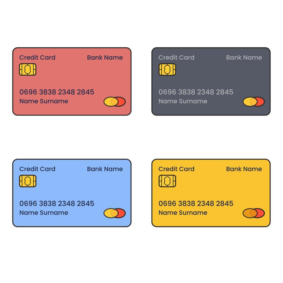 conjunto de tarjetas de crédito. pago con tarjeta de crédito, concepto de negocio. ilustración plana vectorial. vector