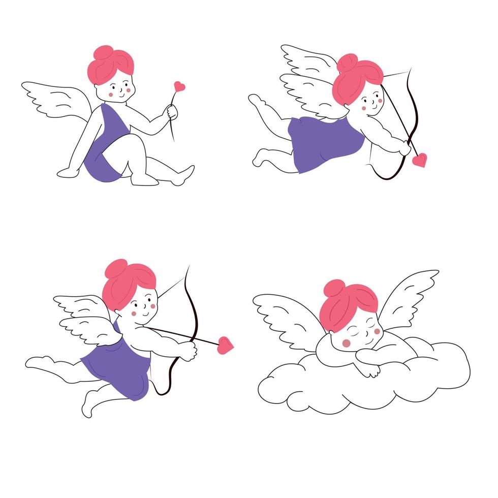 Character set cupid, angel girl vector