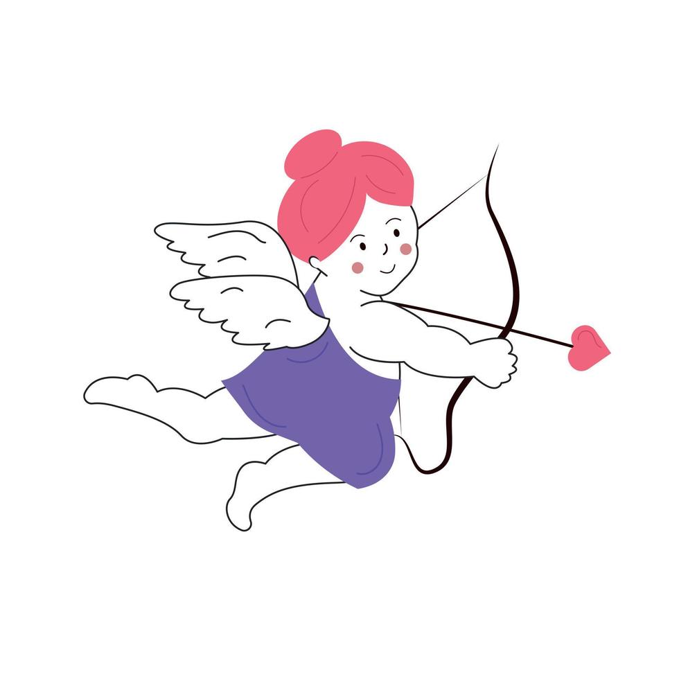 Cupid, the angel girl cuts an arrow vector