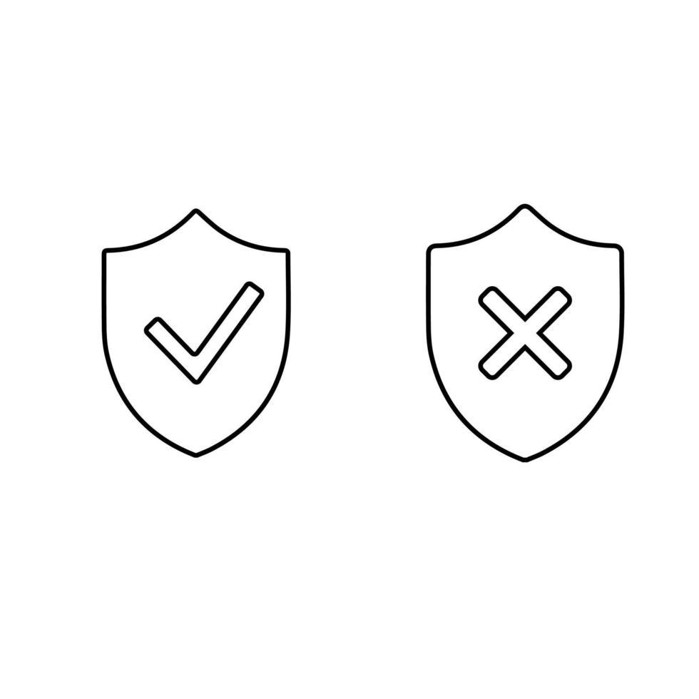 Shield check. Line style safety badge. Vector illustration.