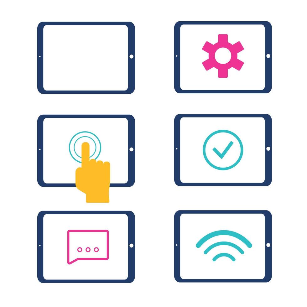 Tablet functions and settings in a flat style. Vector illustration