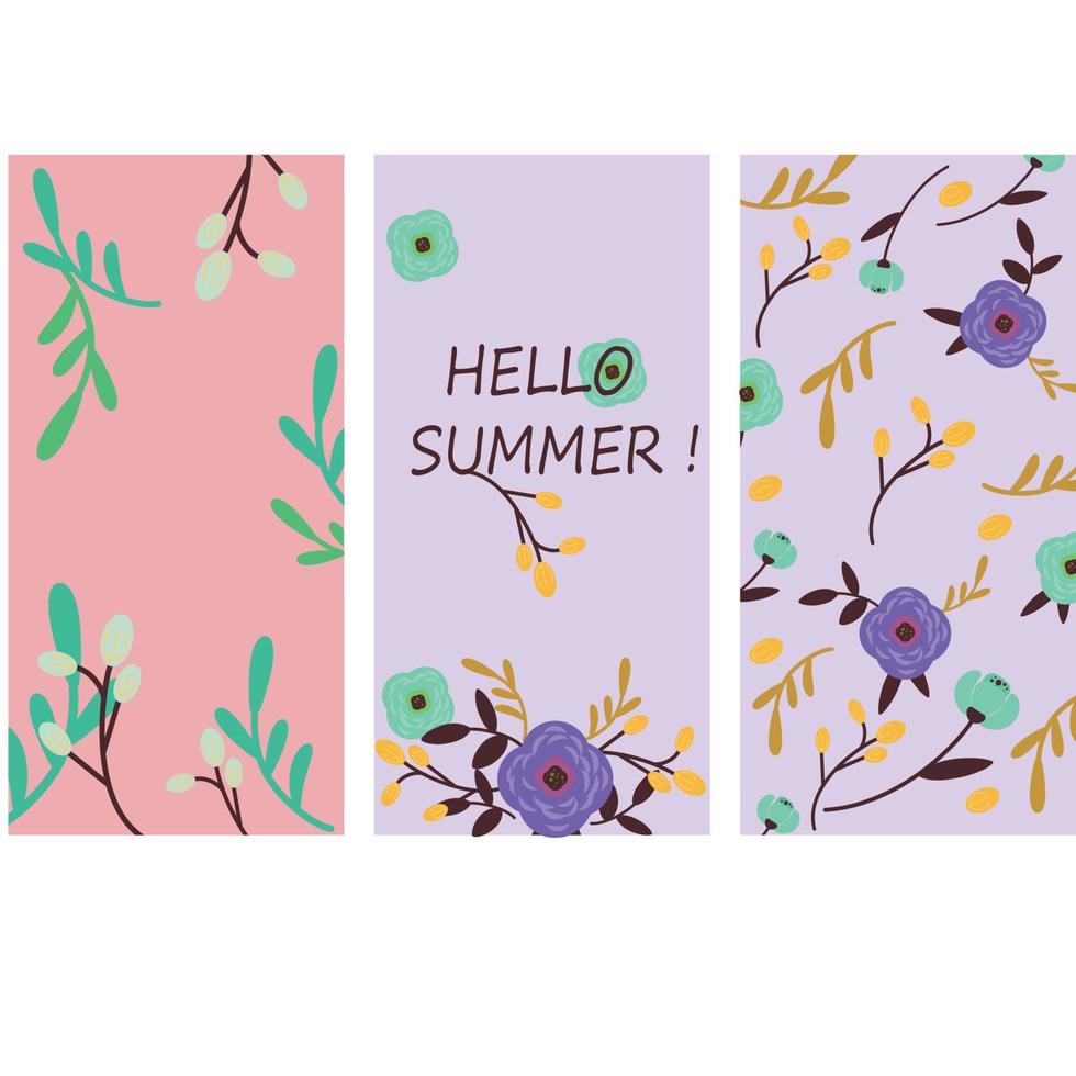 A set of flowers. A set of flowers for the background. Screensaver set. Postcard or poster. Banner for the site. Botanist drawing. Hello summer. vector