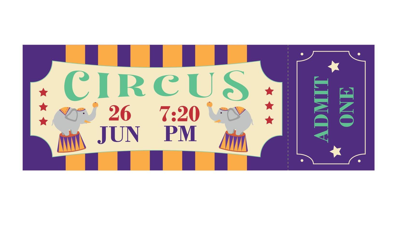 boleto de circo una invitación, una feria. elefante. vector