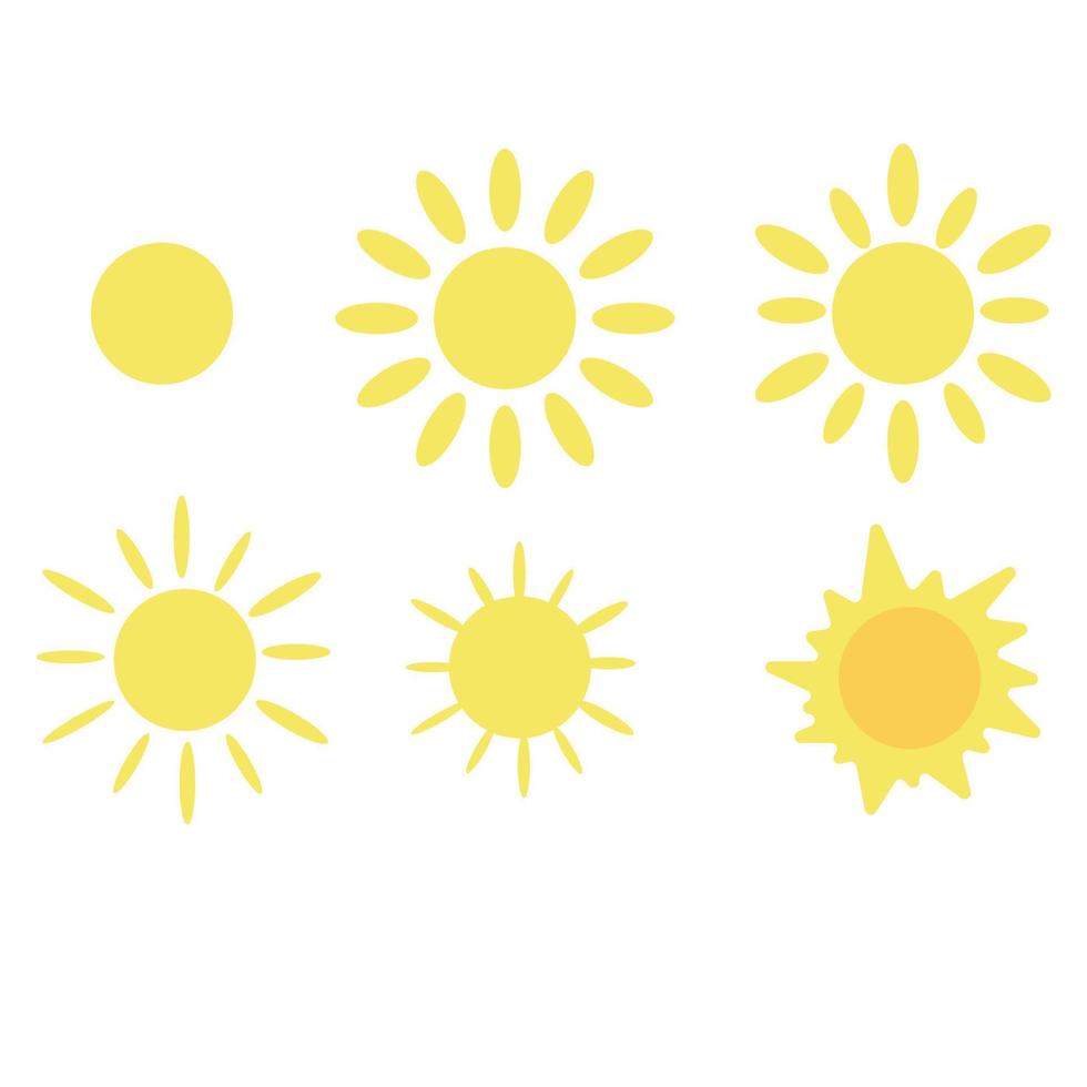 un conjunto de iconos de sol amarillos. vector