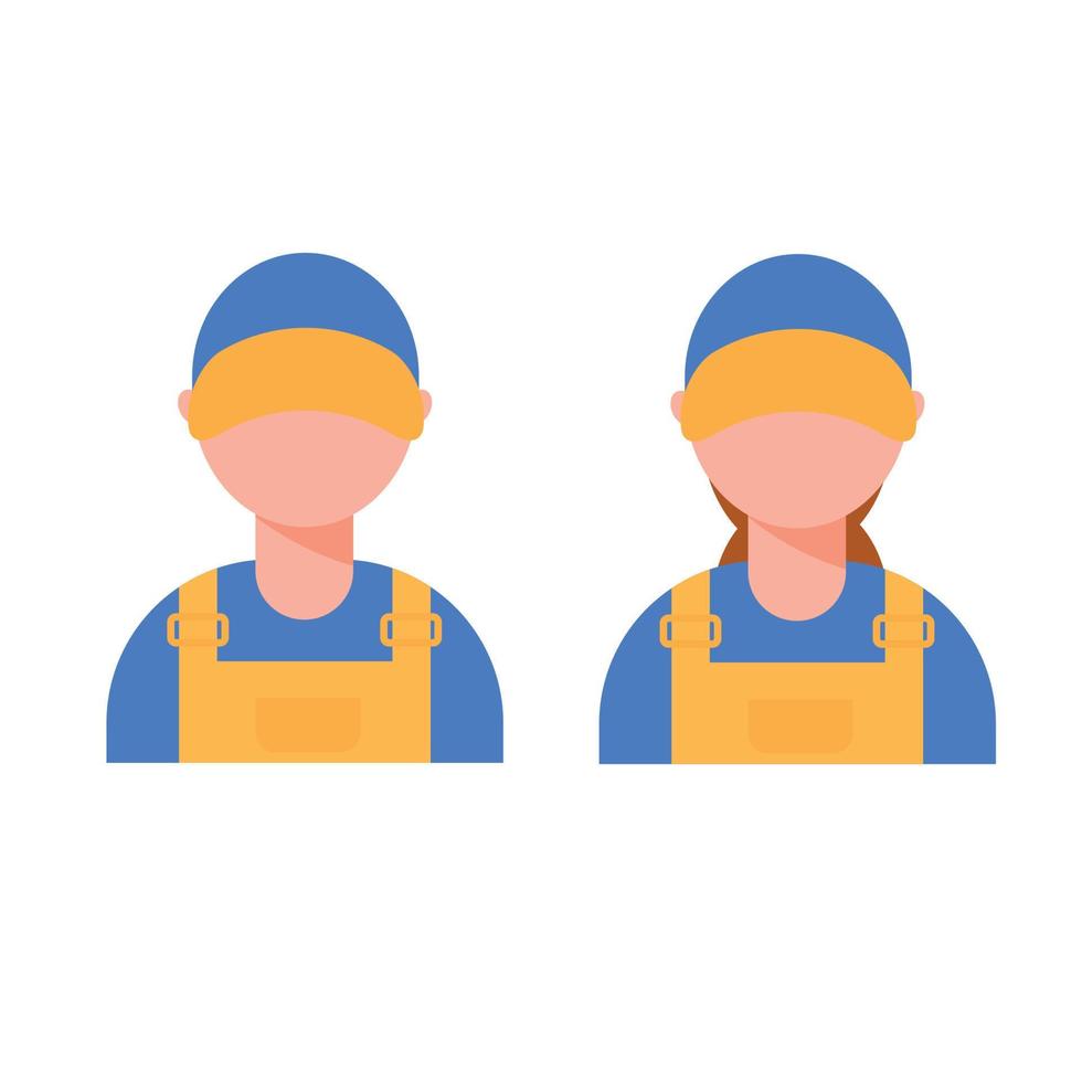 Set Repair Service man woman worker. Workshop mechanic. vector