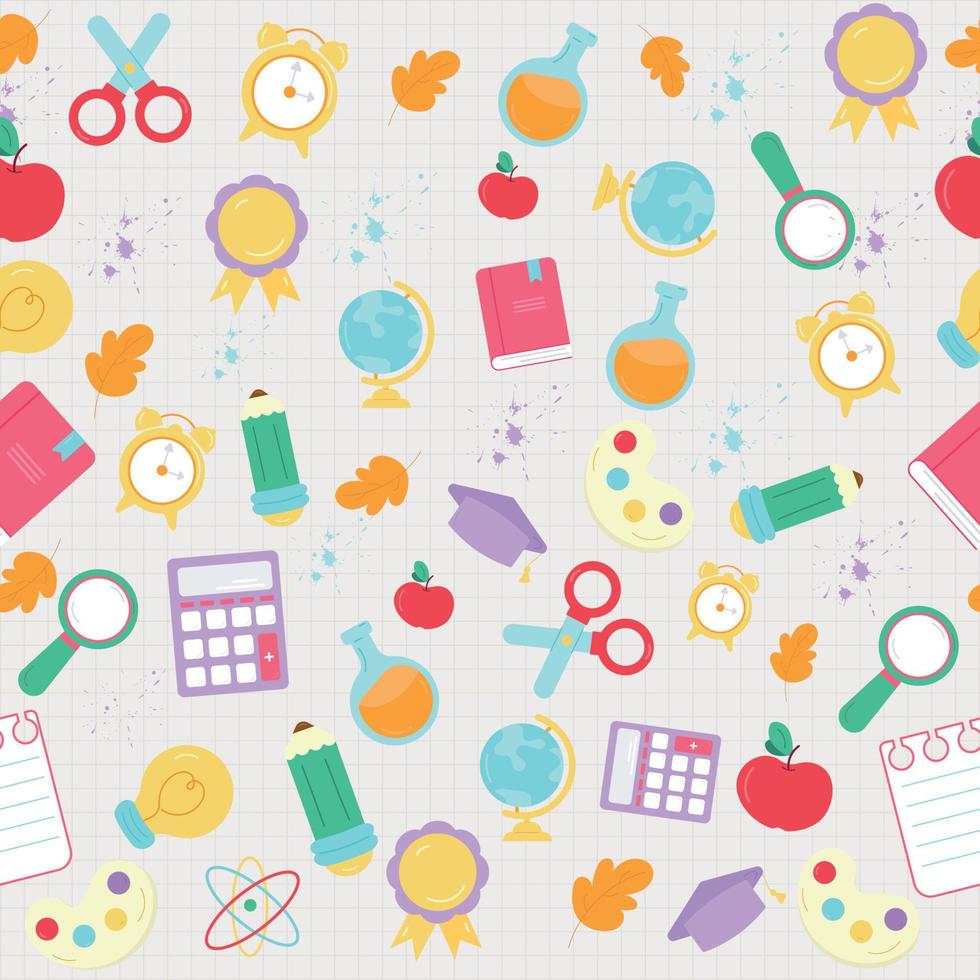 Seamless pattern back to school with school items. Vector illustration