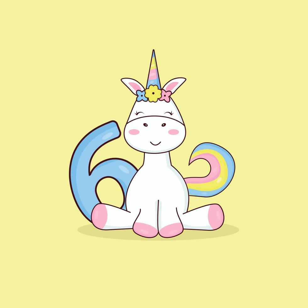 Postcard with a unicorn for 6 years vector