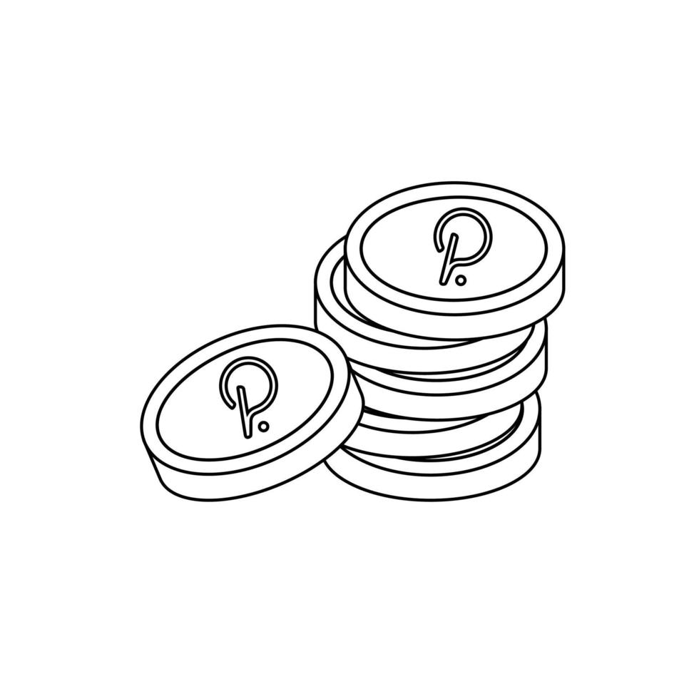 Gold polkadot isolated coin handful symbol in line style. Vector illustration