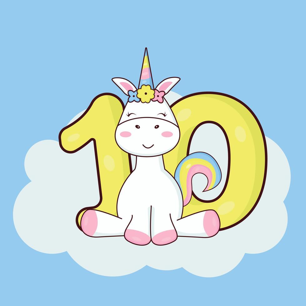 Postcard with a unicorn for 10 years vector