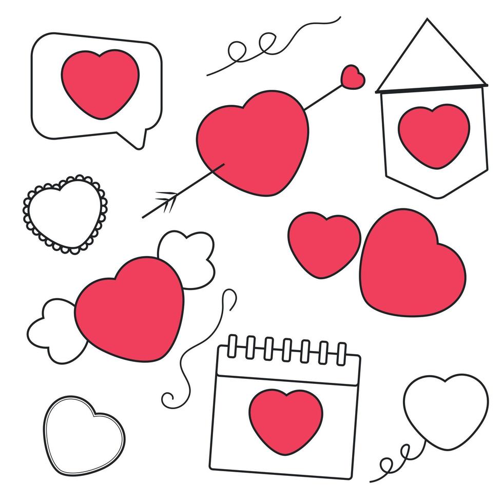 un conjunto de corazones rojos. dia de san valentin, amor vector