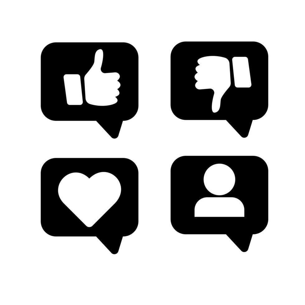 Buttons, icons for social media in black and white. Like, disliked, heart. vector