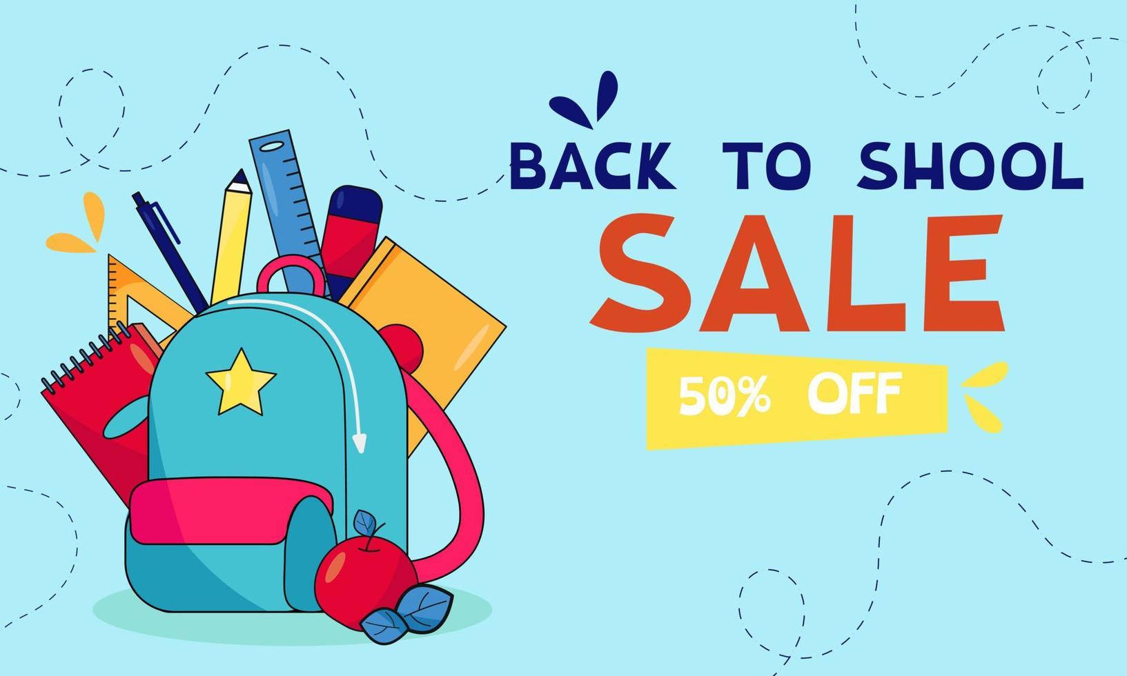 Back to school banner sale. Back to school backpack. Vector illustration