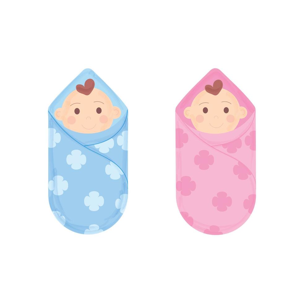 Babies boy and girl in diapers. Vector illustration